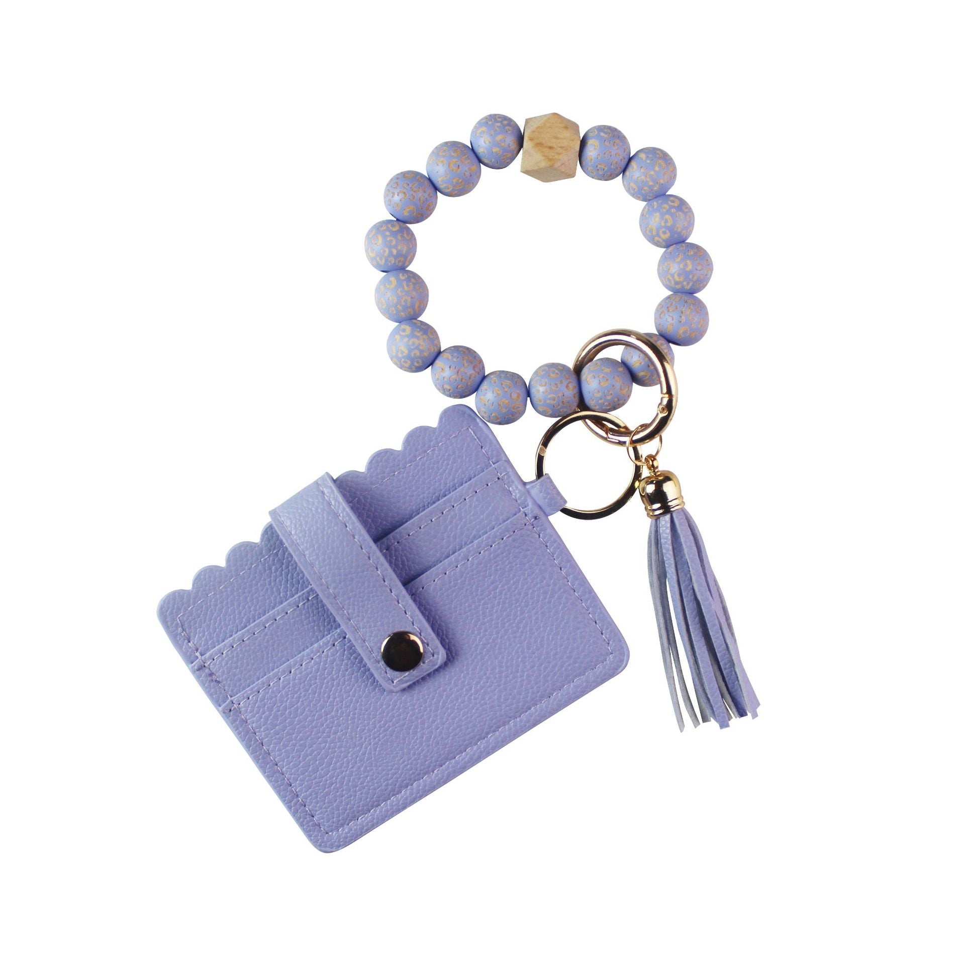 Wholesale Leopard Pattern Wood Bead Card Bag Tassel Wrist Keychain